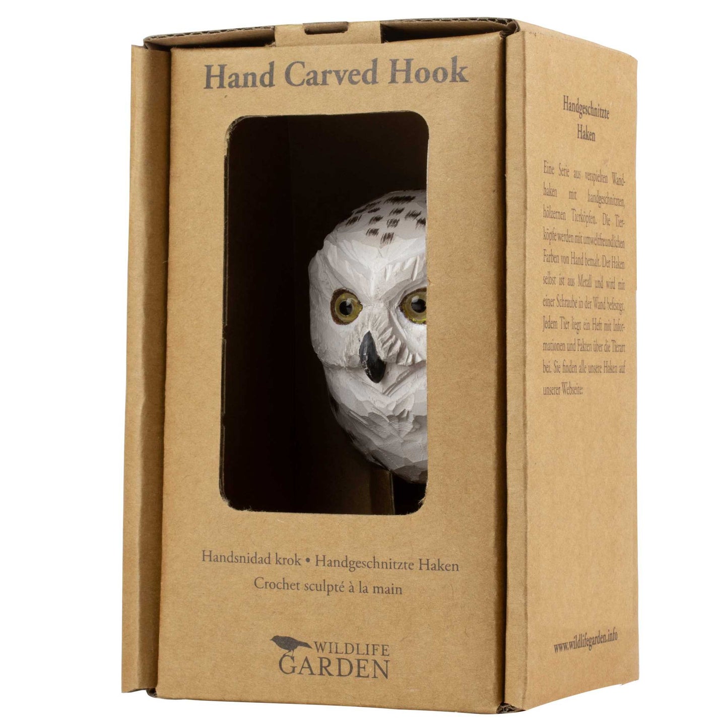 Wildlife Garden Decohook Wandhaken Schnee Eule (handgeschnitzt)