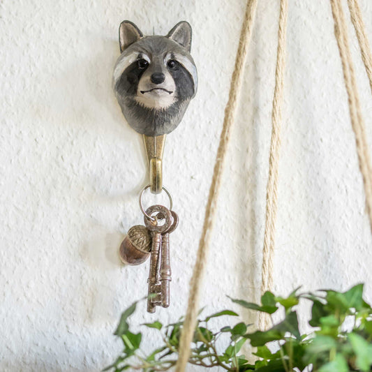 Wildlife Garden Decohook Wall Hook Raccoon (hand-carved)