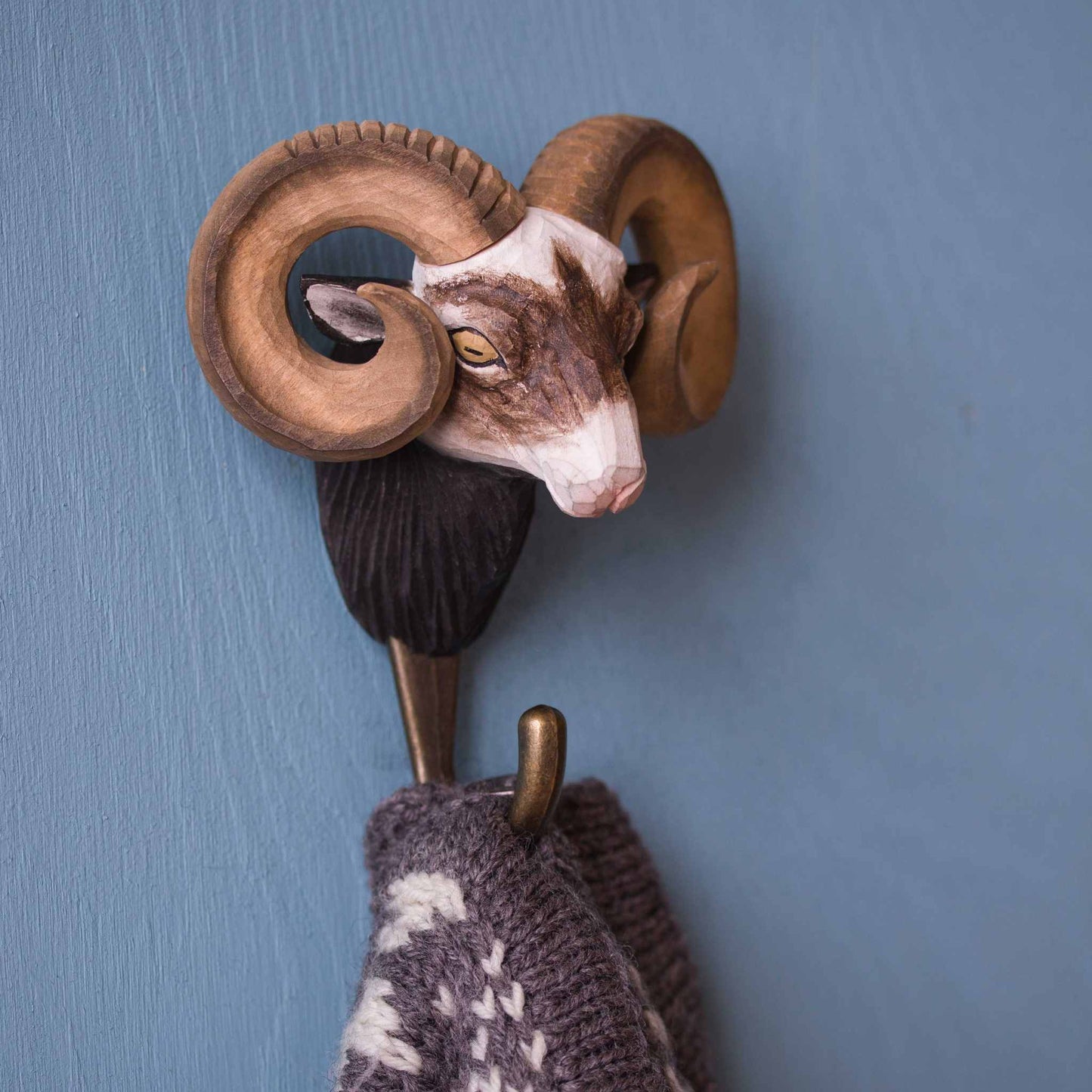 Wildlife Garden Decohook Wall Hook Ram (hand-carved)