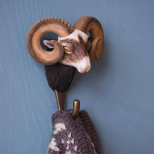 Wildlife Garden Decohook Wall Hook Ram (hand-carved)