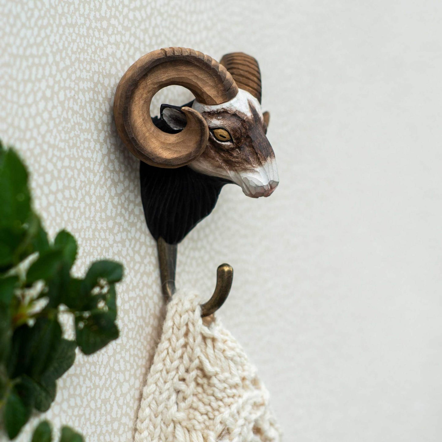 Wildlife Garden Decohook Wall Hook Ram (hand-carved)
