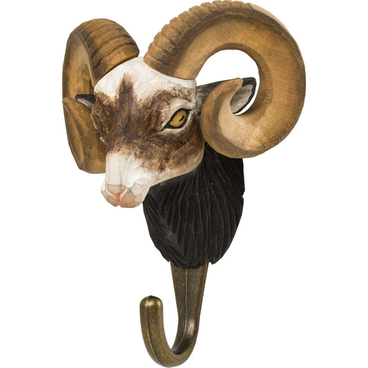 Wildlife Garden Decohook Wall Hook Ram (hand-carved)