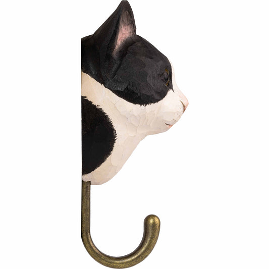 Wildlife Garden Decohook Wandhaken Katze schwarz, weiß (handgeschnitzt)