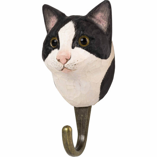 Wildlife Garden Decohook Wandhaken Katze schwarz, weiß (handgeschnitzt)