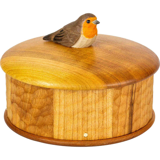 Wildlife Garden Holzdose Rotkehlchen Höhe 9,3 cm Ø 13 cm handgeschnitzt