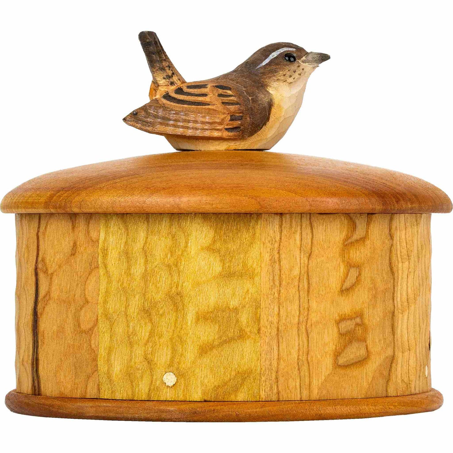 Wildlife Garden Wooden Box Wren Height 9.3 cm Ø 11 cm hand-carved