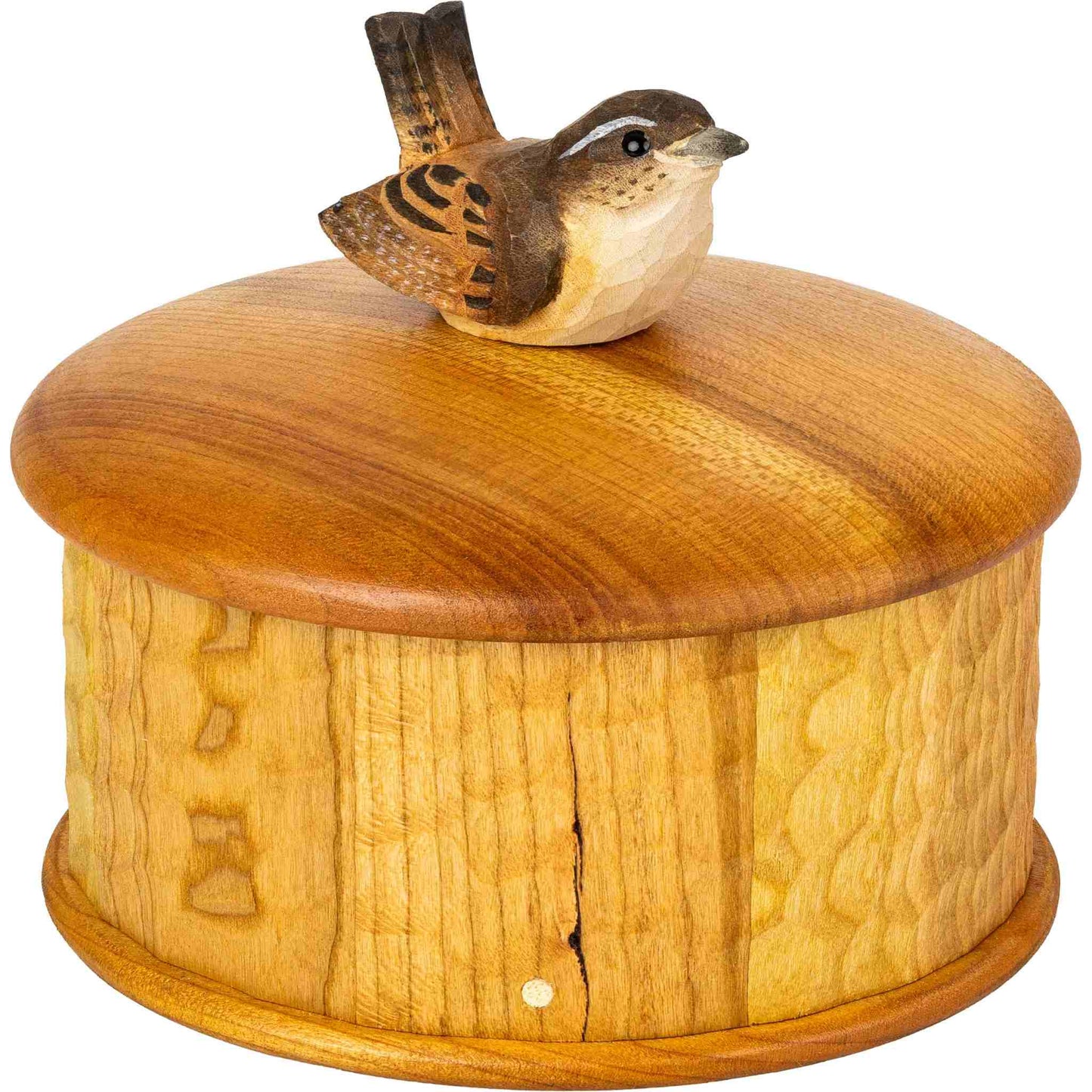 Wildlife Garden Wooden Box Wren Height 9.3 cm Ø 11 cm hand-carved